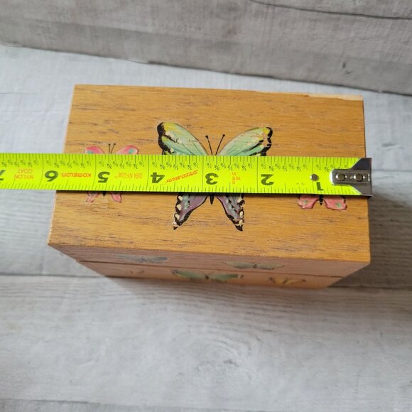 Handcrafted Wooden Recipe Box With Butterfly Design & Divider Tabs - Picture 6 of 7
